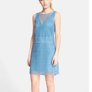 Tory Burch Blue Guipure Eyelet Lace Cotton Shift Dress Size 4